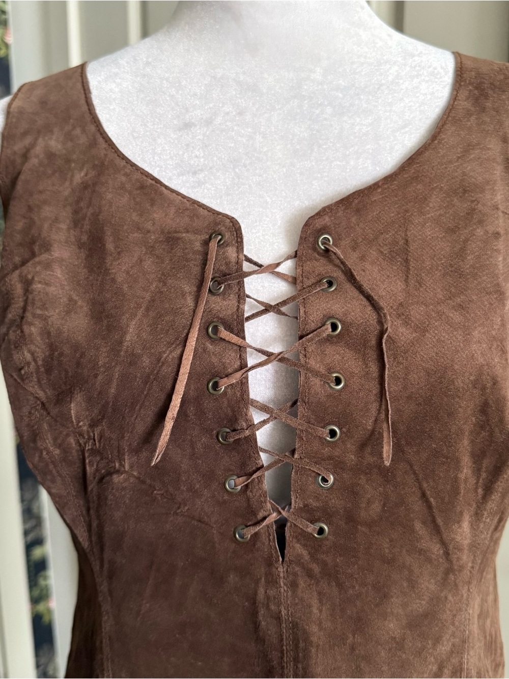 Vintage 90s ECI New York Brown Leather Sheath Dress with Fringe Hem Size 8 - Picture 2 of 9